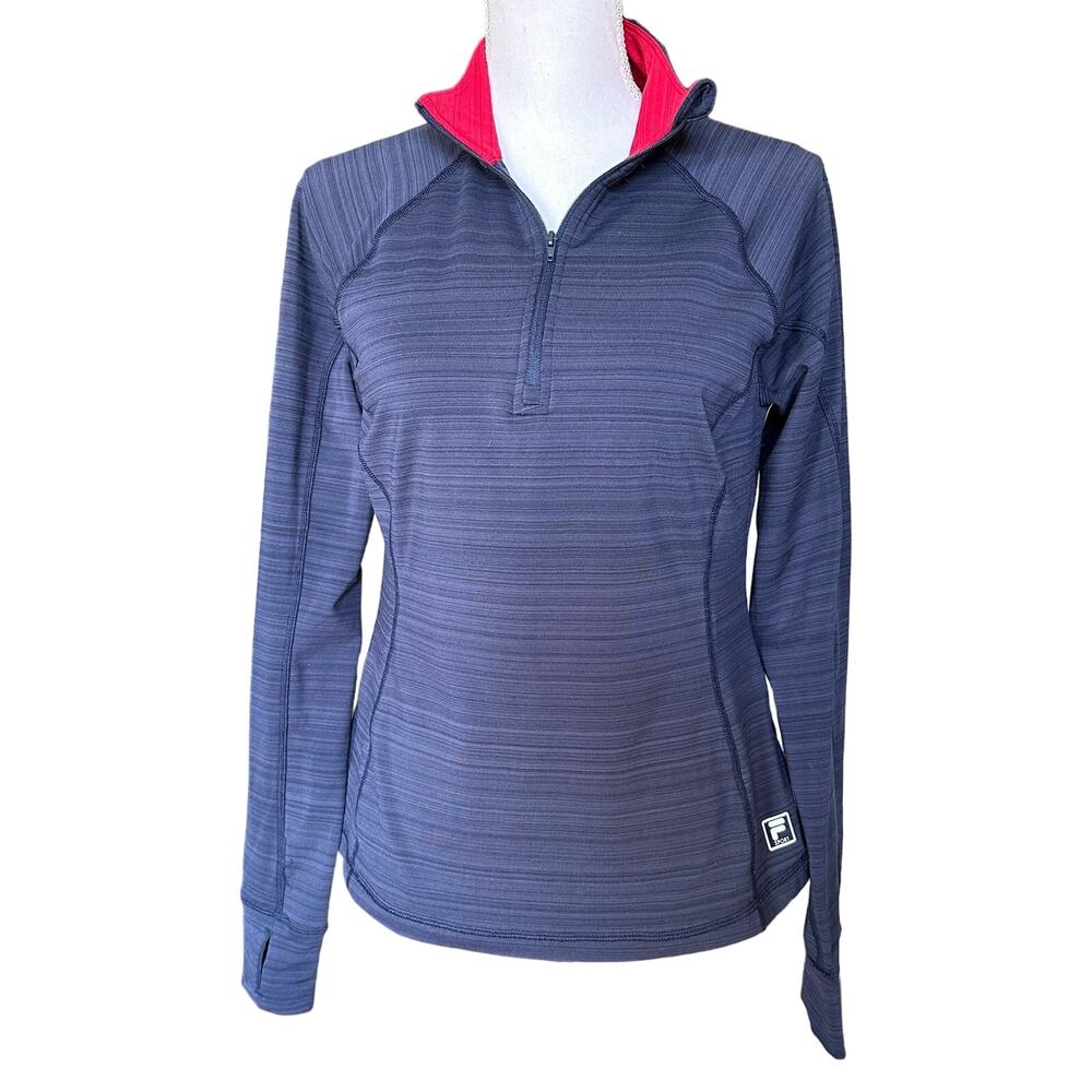 FILA Sport‎ Shirt Womens Sz M Blue 1/4 Zip Running Fitted Sport Top Long Sleeve